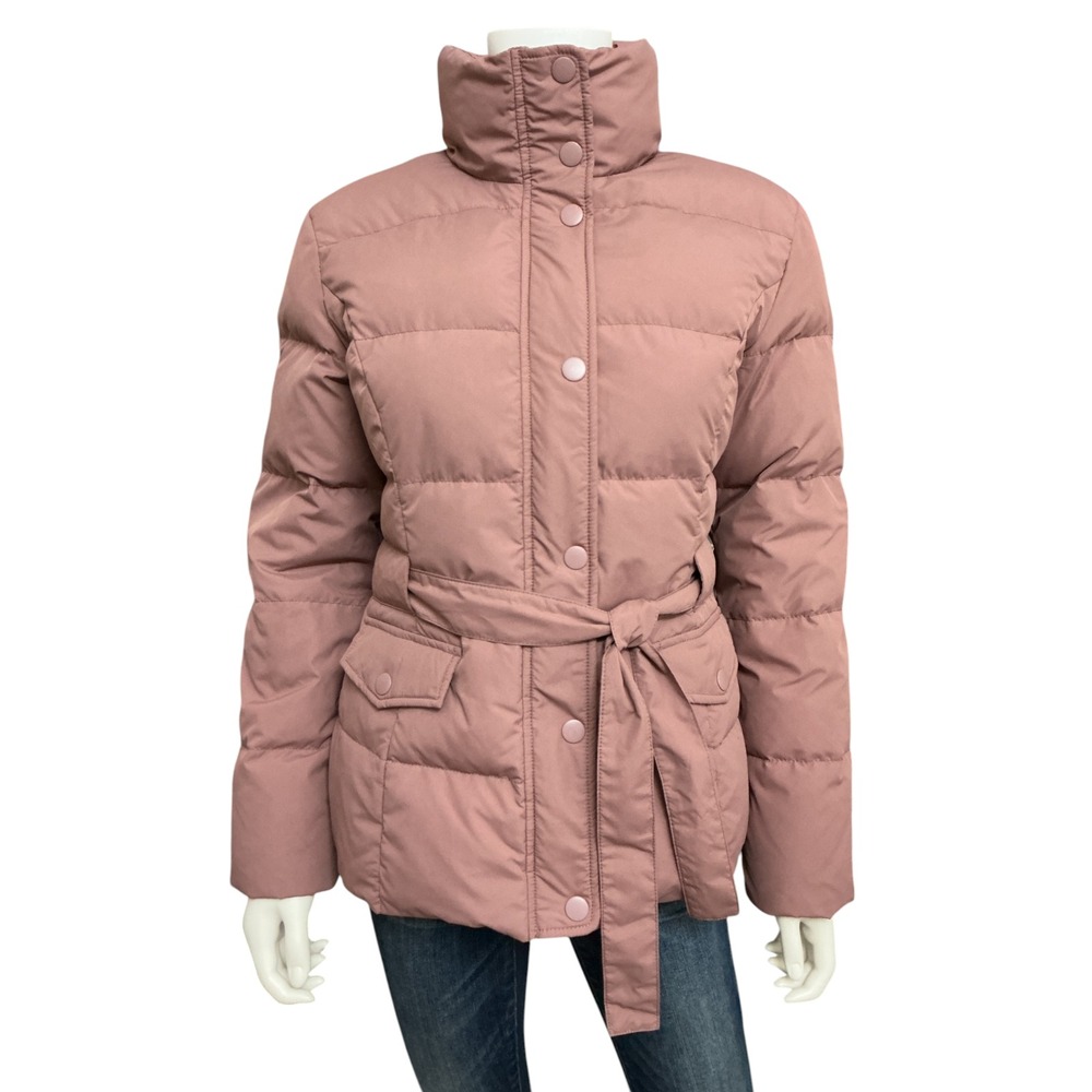 Garnet Hill Belted Down Puffer Jacket sz 2 Mauve Pink Coastal Cabin Winter Chic